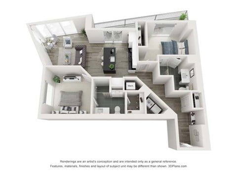 Floor plan for 2 beds, 2 baths, 1152 sqft